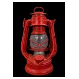 Red Metal Lantern With Glass Globe