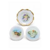 3 Hand-Painted Floral, Fruit & Vegetable Plates