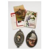 Christmas Cards & Framed Oval Prints Lot