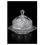 Clear Pressed Cut Glass Covered Butter Dish