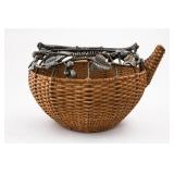 Vintage Wicker Teapot Basket With Grapevine Handle