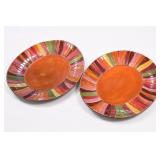 Pier 1 Wavy Stripe Hand-Painted Stoneware Pair