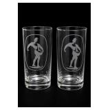 Heisey Oakwood #2401 Skier Etched Glasses Pair