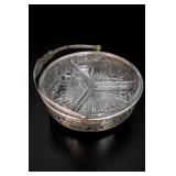 Cut Glass Divided Relish Dish With Metal Holder