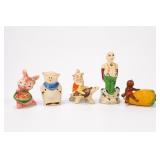 Vintage Glazed Figurine Set, 5 Pieces