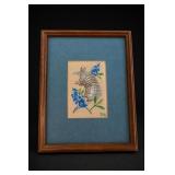 Framed Needlepoint Armadillo With Bluebonnets