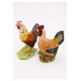 Pair Large Colorful Ceramic Rooster Figurines