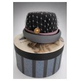 Black Patterned Velour Hat, Made In Italy, Hatbox