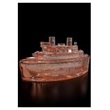 Pink Glass Remember The Maine Ship Candy Dish