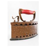 Vintage Cast Iron Charcoal Iron Red Handle