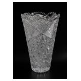 Antique Cut Crystal Vase With Scalloped Rim
