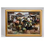 Enrico Zablan Market Scene Signed Painting