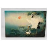Lacquer Japanese Crane Wall Art Painting