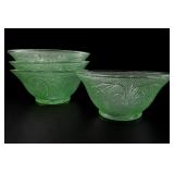 Set of 4 Tiara Chantilly Green Glass Bowls