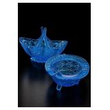 Fenton Daisy And Button Blue Glass Basket, Ashtray