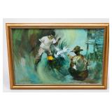 Cesar Buenaventura Signed Cockfighting Painting