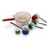 Enamelware Pot And Five Long-Handled Dippers