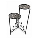 Folding 3-Tier Metal Plant Stand With Leaf Motif