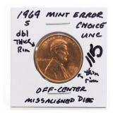 1969-S Lincoln Cent, Choice UNC, Off-Center