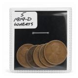 5-Coin 1919-D Lincoln Wheat Cent Group, D/D