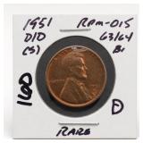 1951-D/D Lincoln Wheat Cent, D/D RPM-015