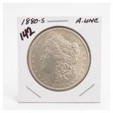 1880-S Morgan Dollar, About UNC, Silver