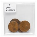 5 1912 Lincoln Wheat Cents
