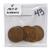 5-Coin 1917-D Lincoln Wheat Cent Lot