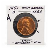 1952-D Lincoln Wheat Cent, Mint Error