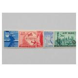 Five Vintage U.S. Airmail Stamps Displayed