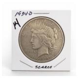 1934-D Peace Dollar, Silver