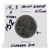 1943-S Lincoln Wheat Cent, Very Fine, Clogged Die