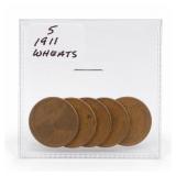 5-Coin 1911 Wheat Cent Group