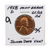 1958-D Lincoln Wheat Cent, MS65/66RD, Mint Error