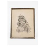 Framed Charcoal Portrait Drawing, Linda Mintz