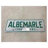 Albemarle 1990 Embossed Metal License Plate