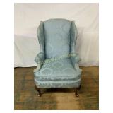 Blue Damask Upholstered Wingback Chair