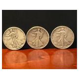 3 Walking Liberty Half Dollars, 1918-S, 1939, 1946