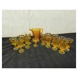 Amber Glass Drinkware Set with Pitcher, 15 Pieces