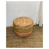 Round Upholstered Ottoman With Fringe