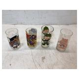 Four Printed Character Glass Tumblers