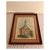 Framed Watercolor Church Painting by J. MacHurst