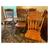 Six Oak Dining Chairs with Carved Backs