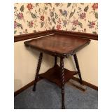 Two-Tier Wood Side Table with Barley Twist Legs