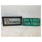 Two Vintage Metal and Glass Warning Signs