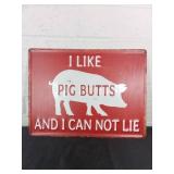 Decorative Red Metal Sign with Pig Motif Decorative Red Metal Sign with Pig Motif