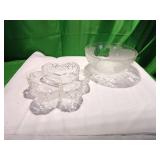 Two Pressed Glass Serving Pieces: Bowl and Divided Two Pressed Glass Serving Pieces: Bowl and Divided