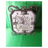 Stone Mantel Clock with Ornamental Metal Trim Stone Mantel Clock with Ornamental Metal Trim