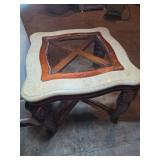 Square End Table with Marble Top and Glass Inset Square End Table with Marble Top and Glass Inset