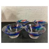 Four Glass Bowls with Geometric Design Four Glass Bowls with Geometric Design